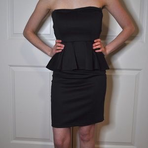 Black Peplum Strapless Dress